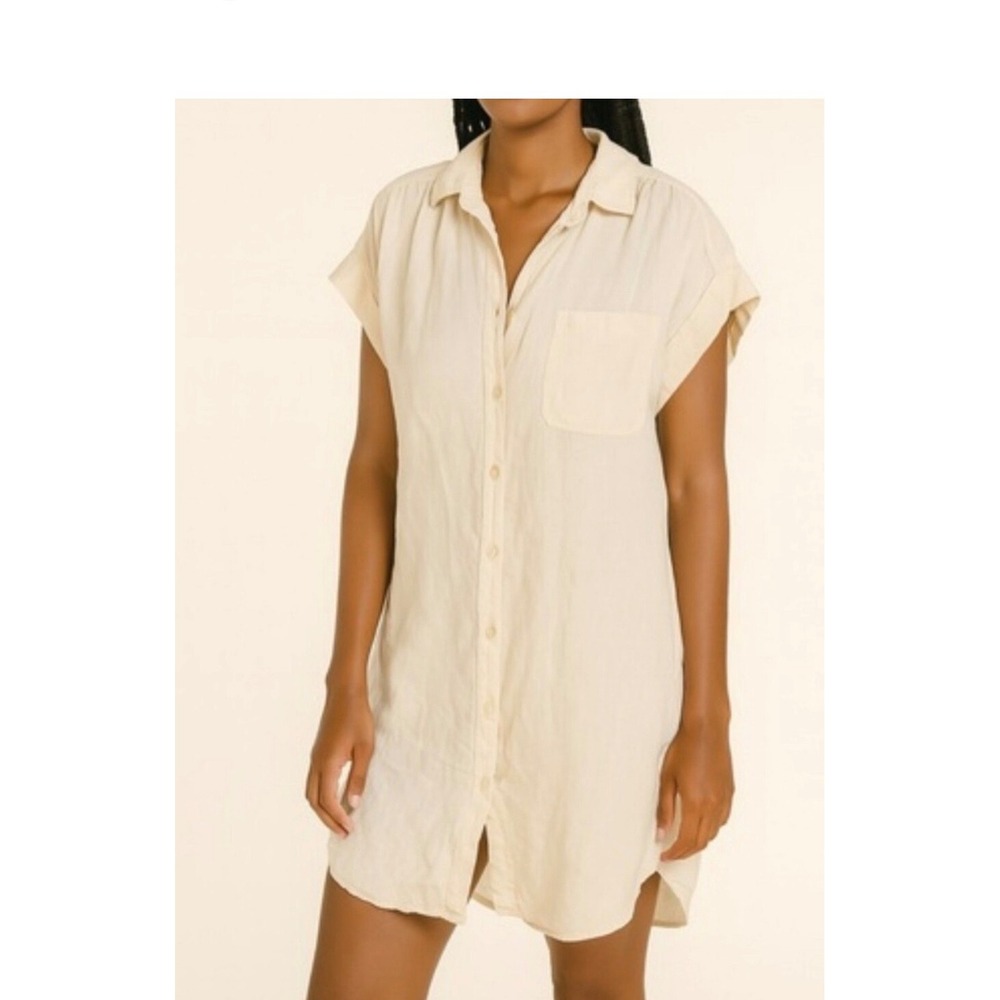 Cloth & Stone Womens 100% Linen Button Down Shirt Dress Cream XS C6237-331-301